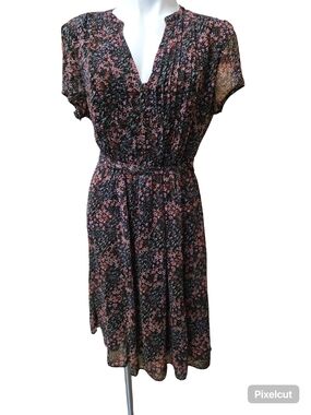 MSK Black Floral Midi Dress with Pink & Green Accents